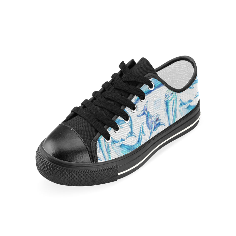 Watercolor dolphin pattern Women's Low Top Canvas Shoes Black