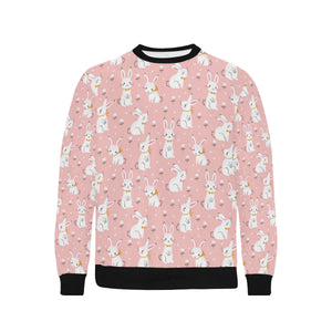 Cute white rabbit flower pink background Men's Crew Neck Sweatshirt