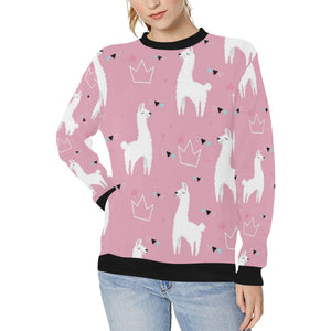 Llama Alpaca pink background Women's Crew Neck Sweatshirt