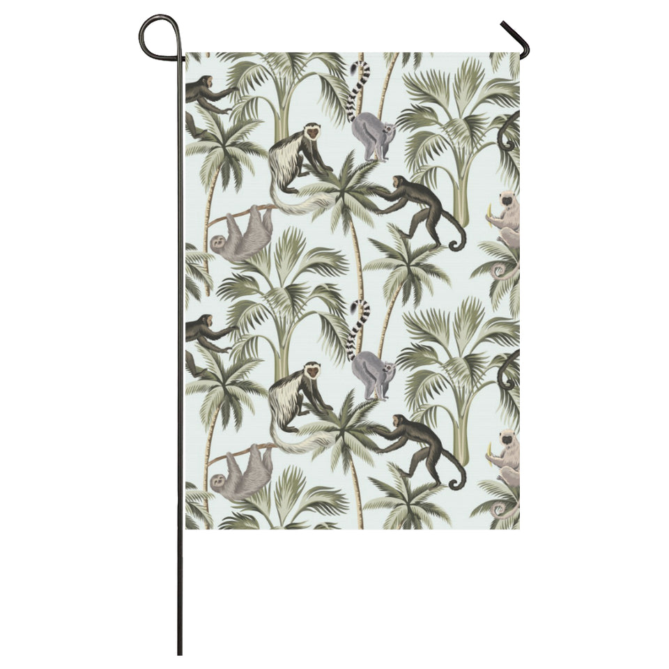 Monkey sloth lemur palm trees pattern House Flag Garden Flag