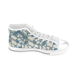 Sea turtle Polynesian Tribal design pattern Men's High Top Canvas Shoes White