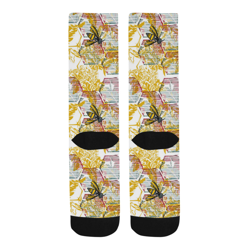 Cool Bee honeycomb leaves pattern Crew Socks