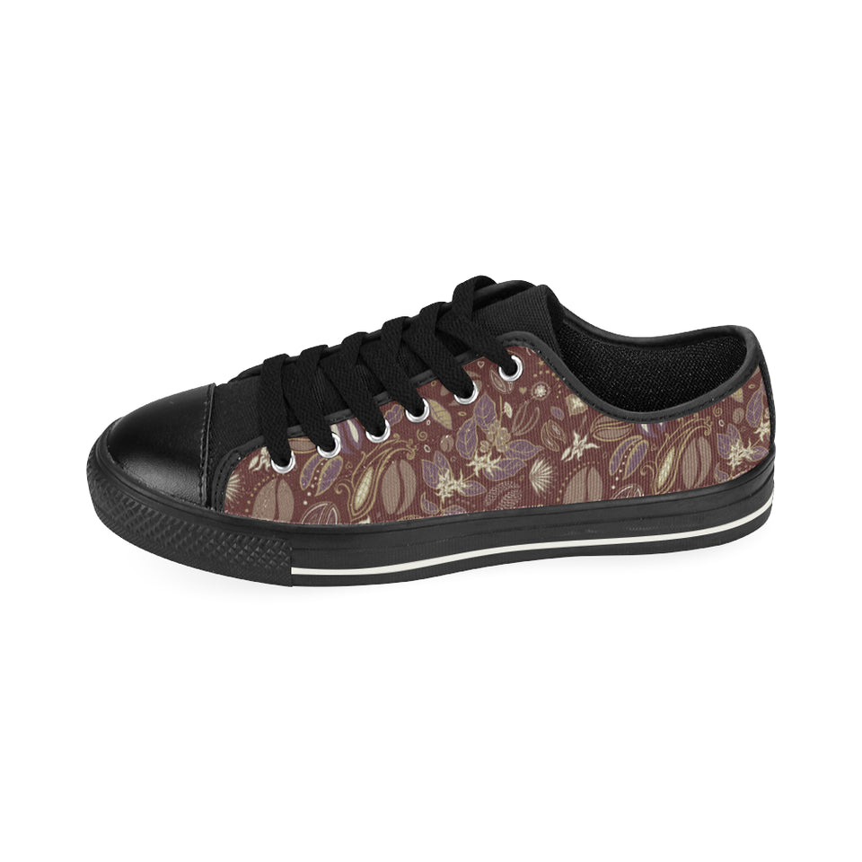 Coffee bean flower pattern Men's Low Top Canvas Shoes Black
