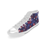 Red blue star pattern Men's High Top Canvas Shoes White