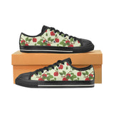 Red apples leaves pattern Men's Low Top Canvas Shoes Black