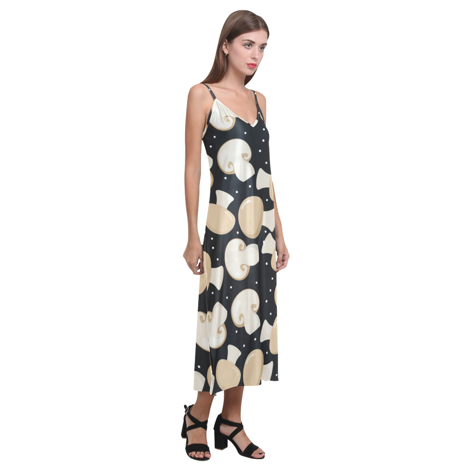 Champignon mushroom pattern V-Neck Open Fork Long Dress