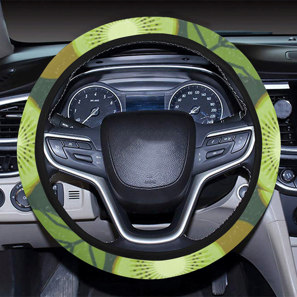 Whole sliced kiwi leave and flower Car Steering Wheel Cover