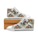 Monkey red hibiscus flower palm leaves floral patt Men's High Top Canvas Shoes White