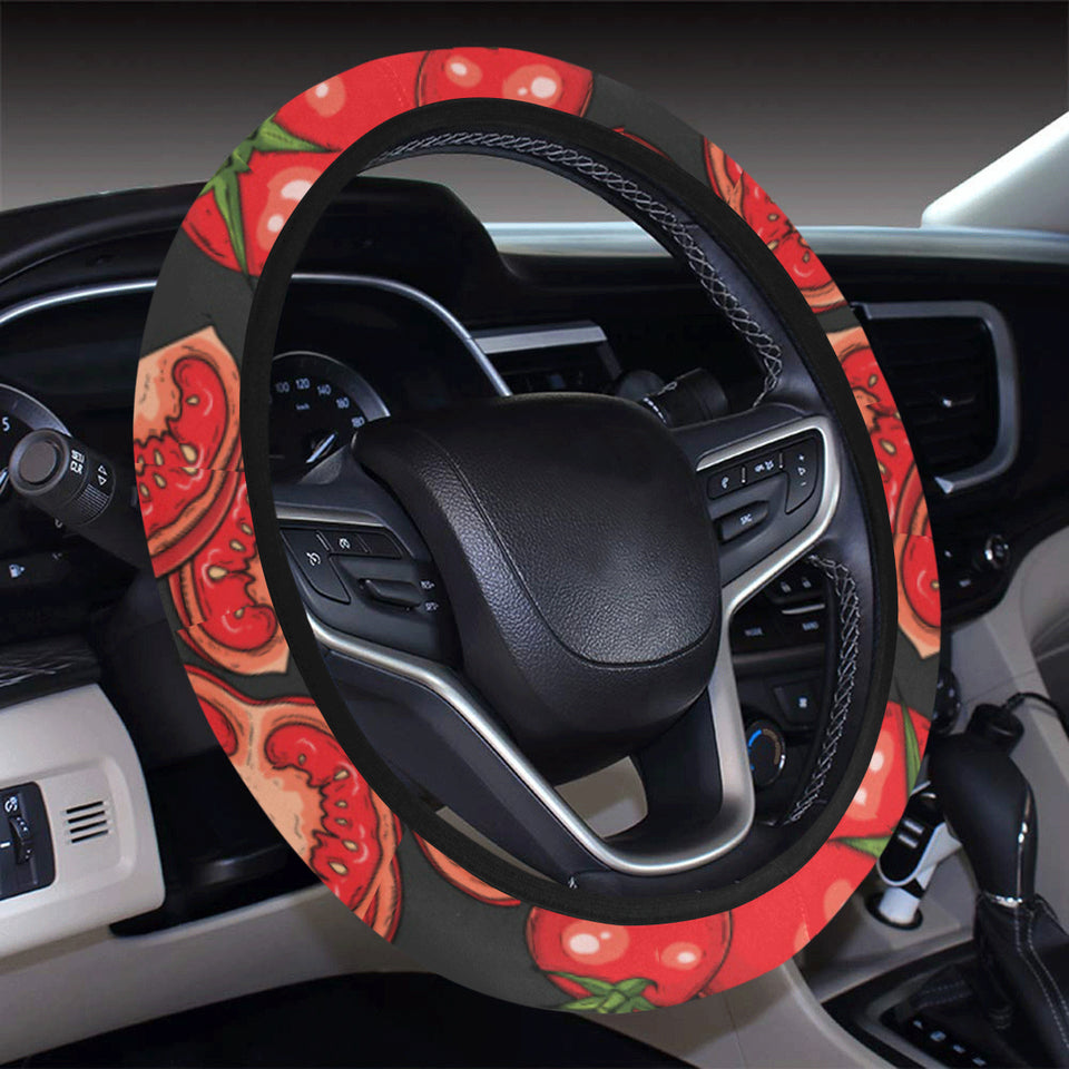 Tomato black background Car Steering Wheel Cover