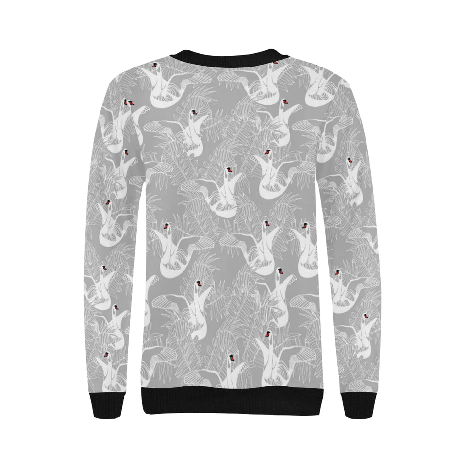 white swan gray background Women's Crew Neck Sweatshirt