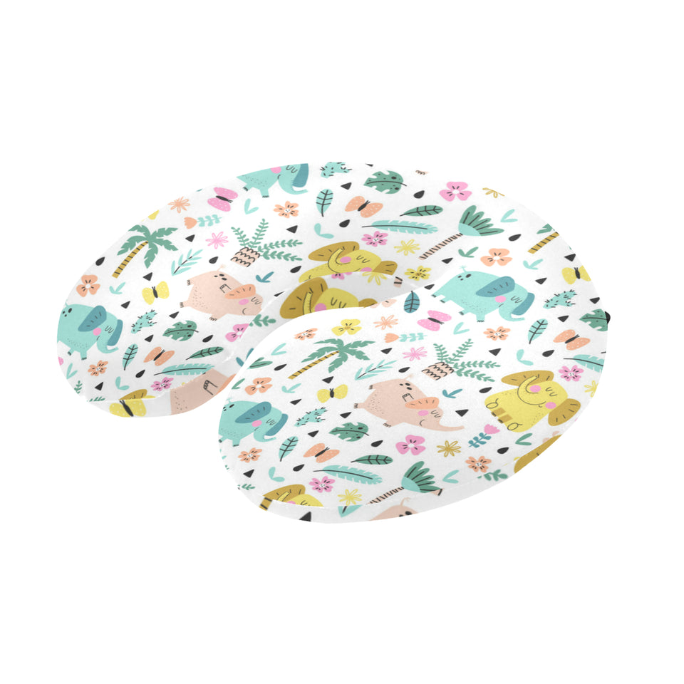 Cute elephants palm tree flower butterfly pattern U-Shaped Travel Neck Pillow