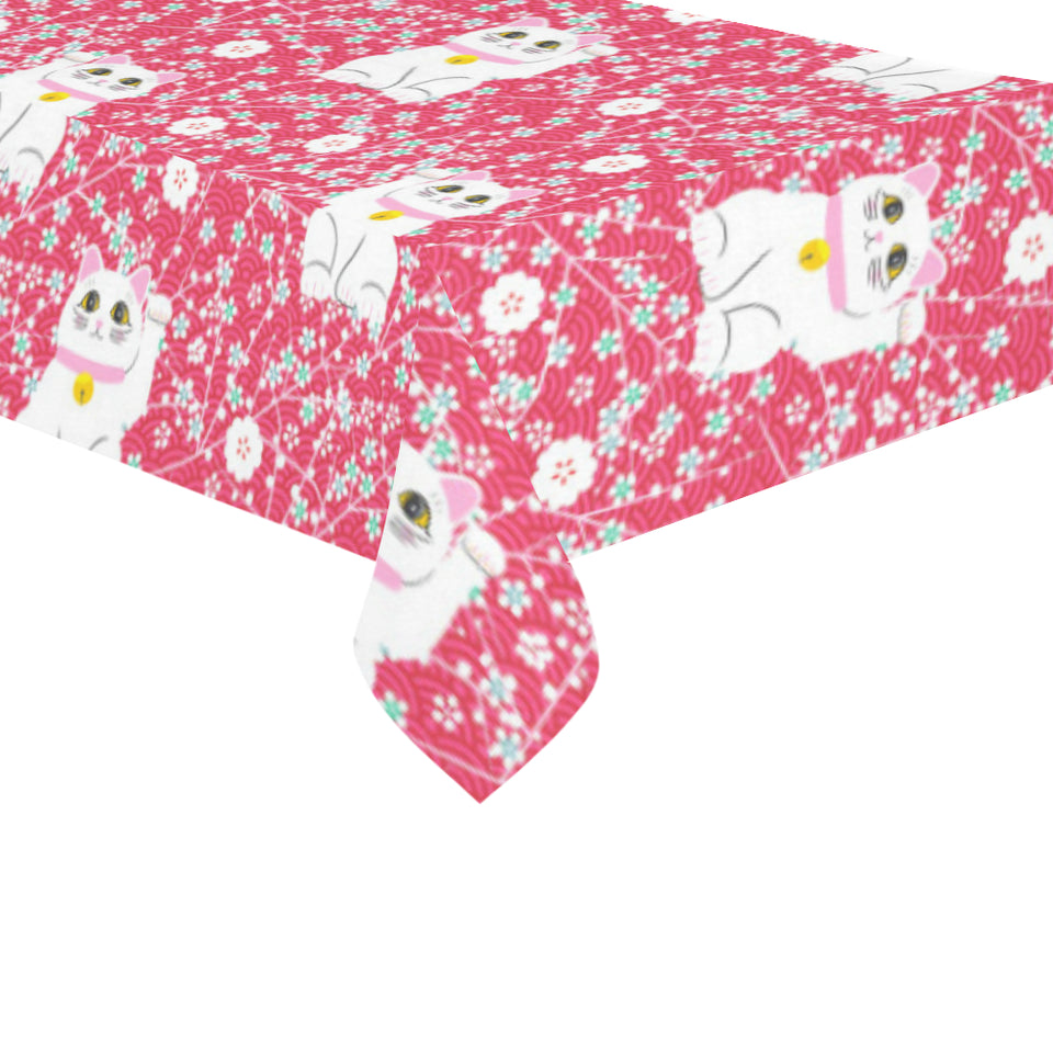 Maneki neko cat sakura pink background Tablecloth