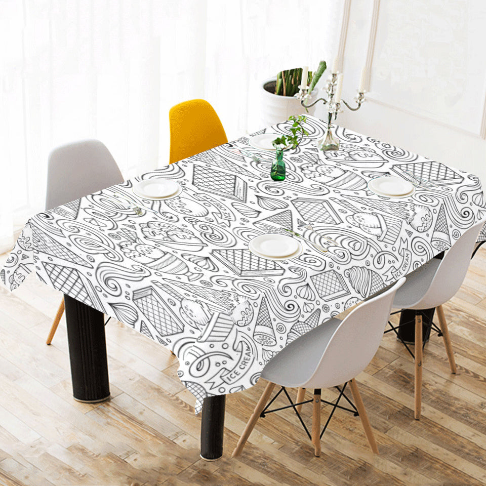 Cartoon hand drawn ice cream black white Tablecloth