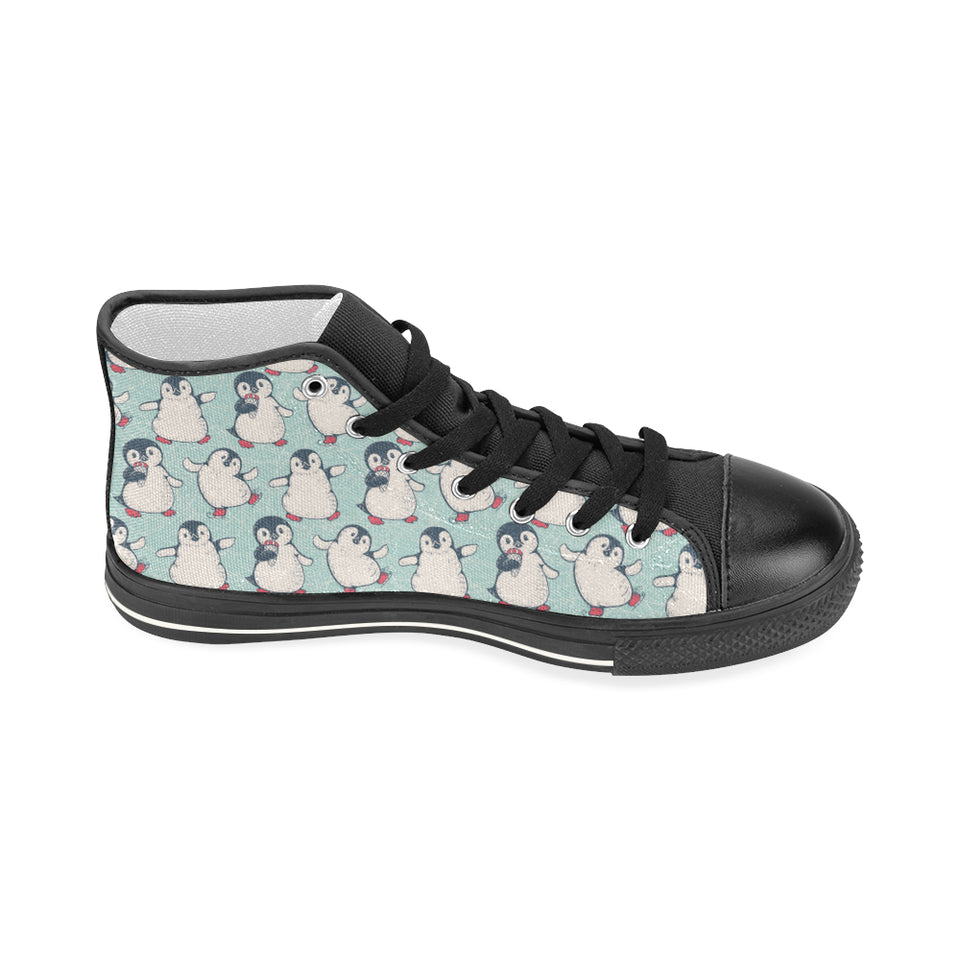 Cute Penguin pattern Women's High Top Canvas Shoes Black