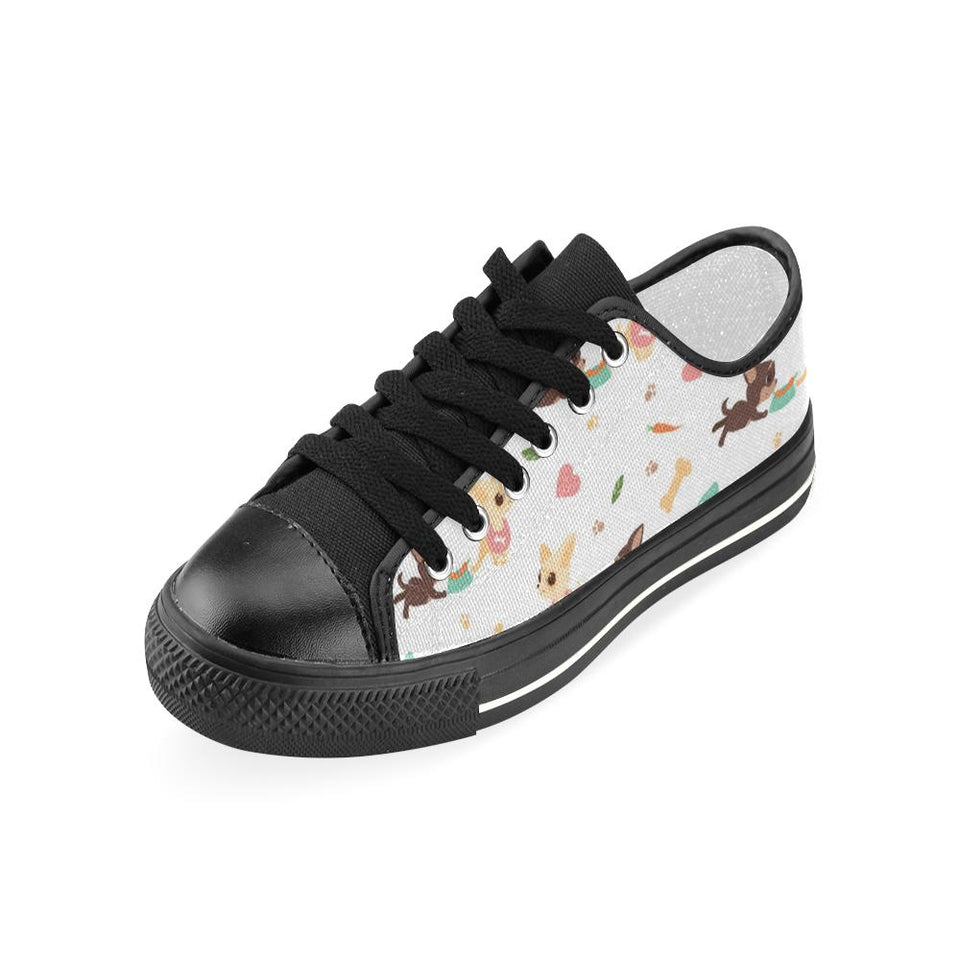 Cute Chihuahua puppie pattern Kids' Boys' Girls' Low Top Canvas Shoes Black
