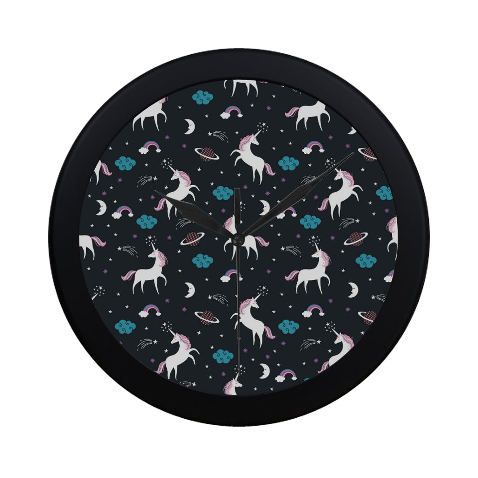 unicorn rainbows moon clound star pattern Elegant Black Wall Clock