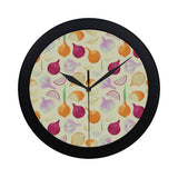 Onion garlic white red pattern Elegant Black Wall Clock