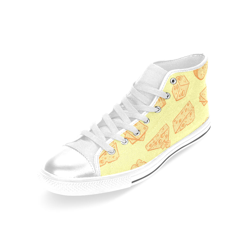 Cheese design pattern Women's High Top Canvas Shoes White