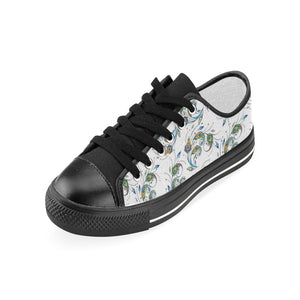 Peacock feather pattern Kids' Boys' Girls' Low Top Canvas Shoes Black