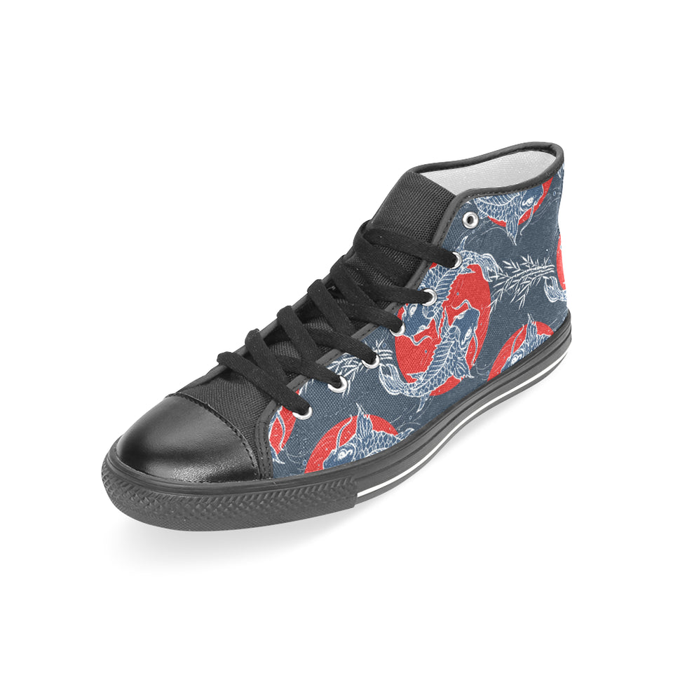 Koi Fish Carp Fishs hand drawn japanese art Women's High Top Canvas Shoes Black
