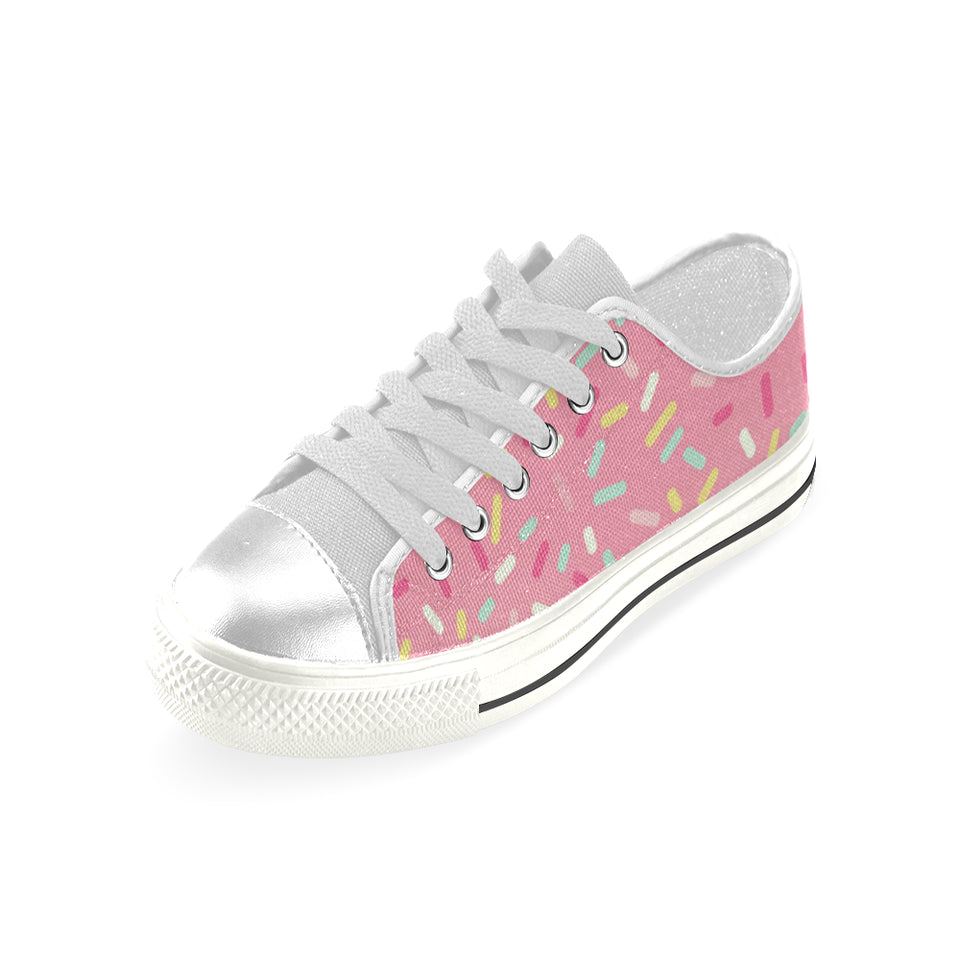 Pink donut glaze candy pattern Women's Low Top Canvas Shoes White