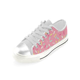 Pink donut glaze candy pattern Women's Low Top Canvas Shoes White