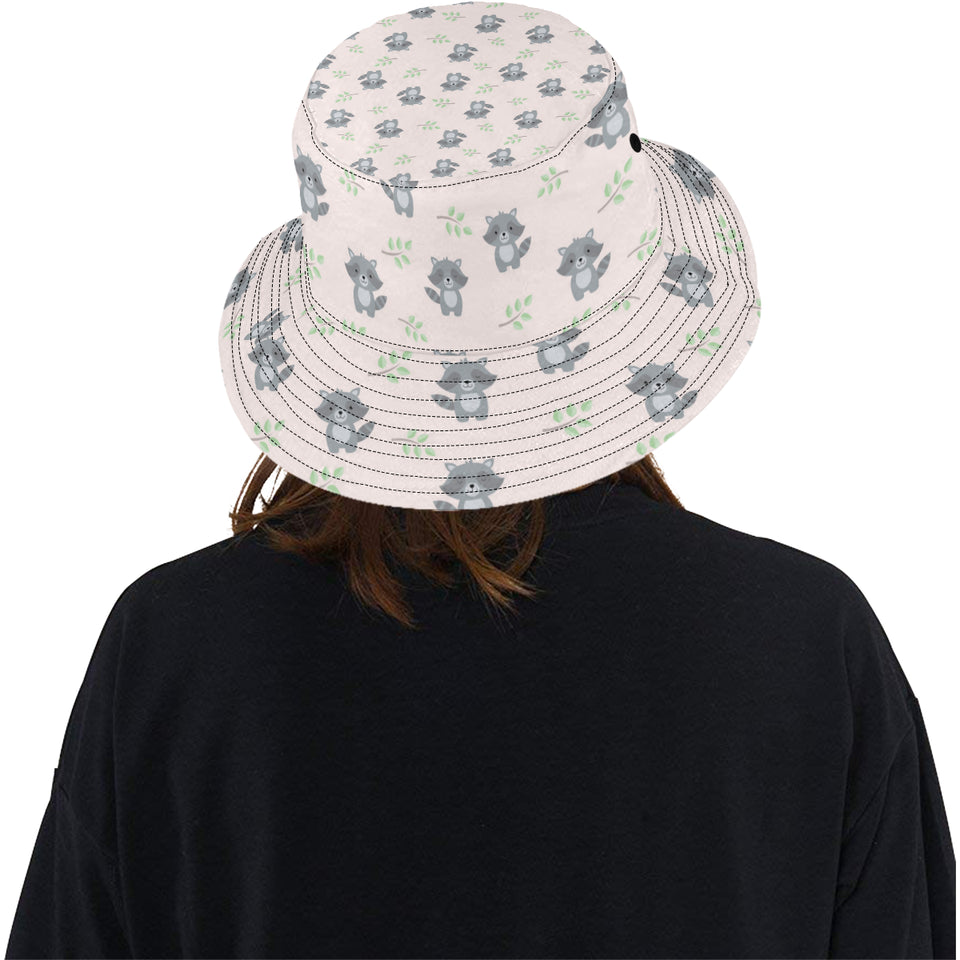 cute raccoons leaves pattern Unisex Bucket Hat