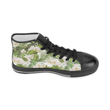White orchid flower tropical leaves pattern Women's High Top Canvas Shoes Black