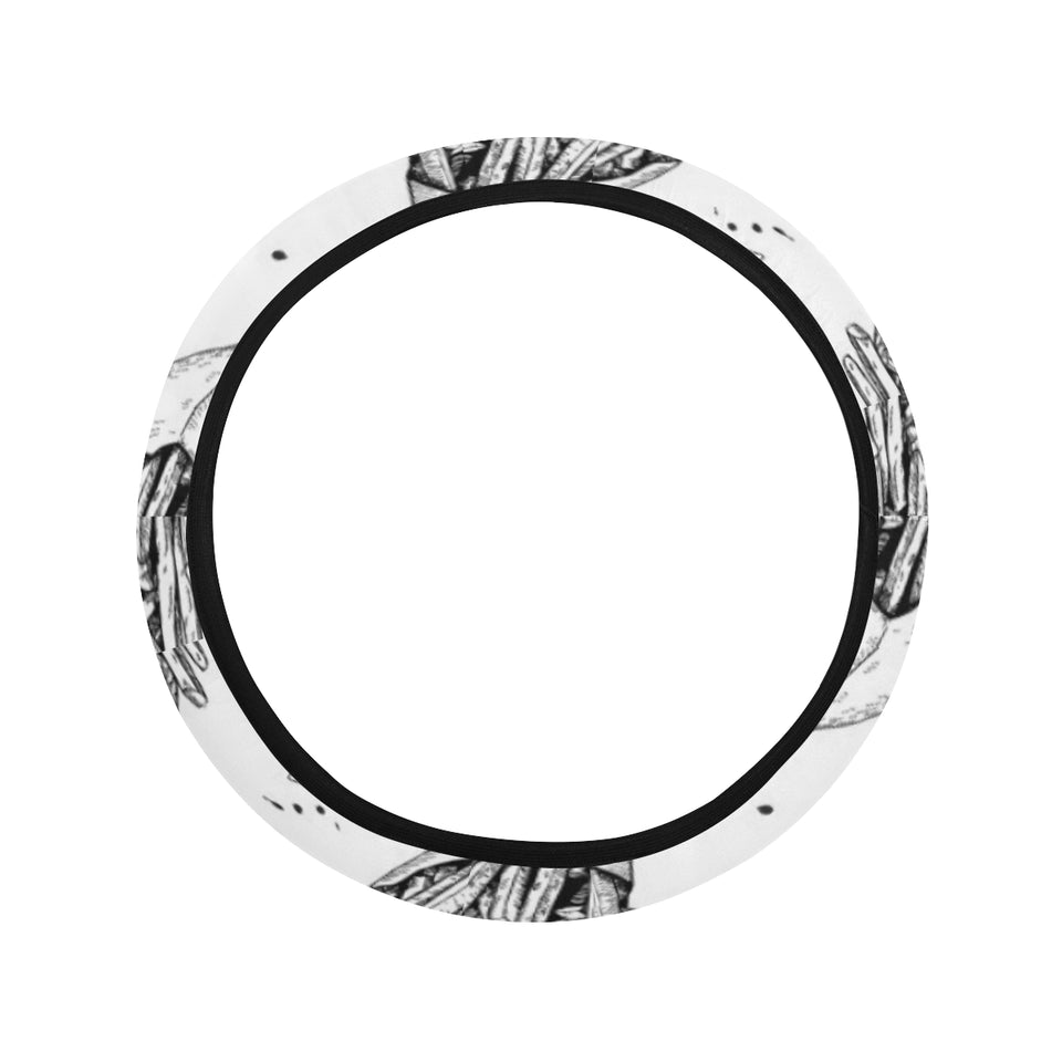 Hand drawn french fries pattern Car Steering Wheel Cover
