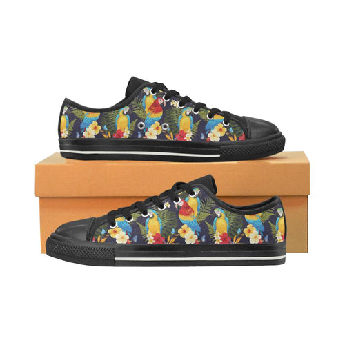 Colorful parrot flower pattern Kids' Boys' Girls' Low Top Canvas Shoes Black