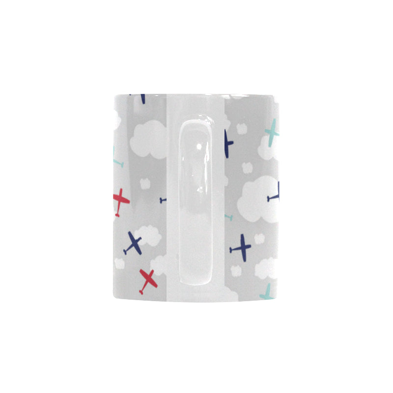 Airplane cloud grey background Classical White Mug (Fulfilled In US)