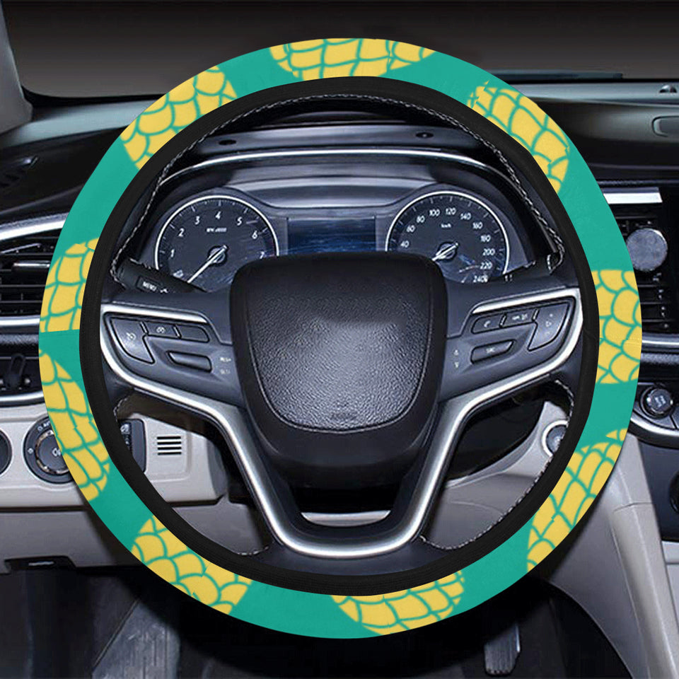 Pineapples pattern green background Car Steering Wheel Cover