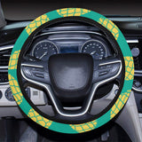 Pineapples pattern green background Car Steering Wheel Cover