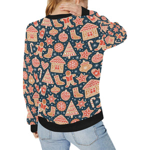 Christmas gingerbread cookie pattern Women's Crew Neck Sweatshirt