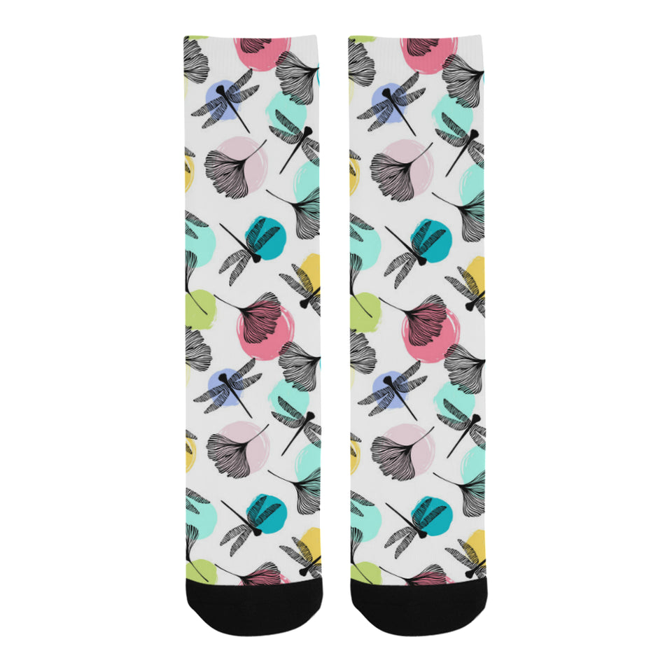 Dragonflies ginkgo leaves pattern Crew Socks