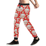 Cute Maneki neko cat red background Unisex Casual Sweatpants