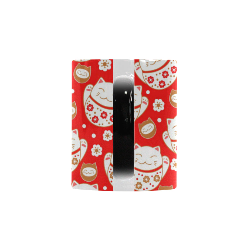 Cute Maneki neko cat red background Morphing Mug Heat Changing Mug