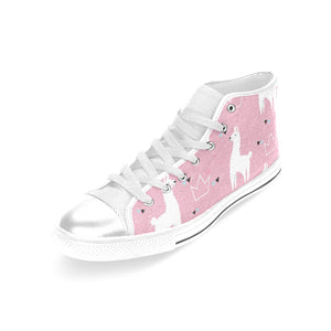 Llama Alpaca pink background Women's High Top Canvas Shoes White
