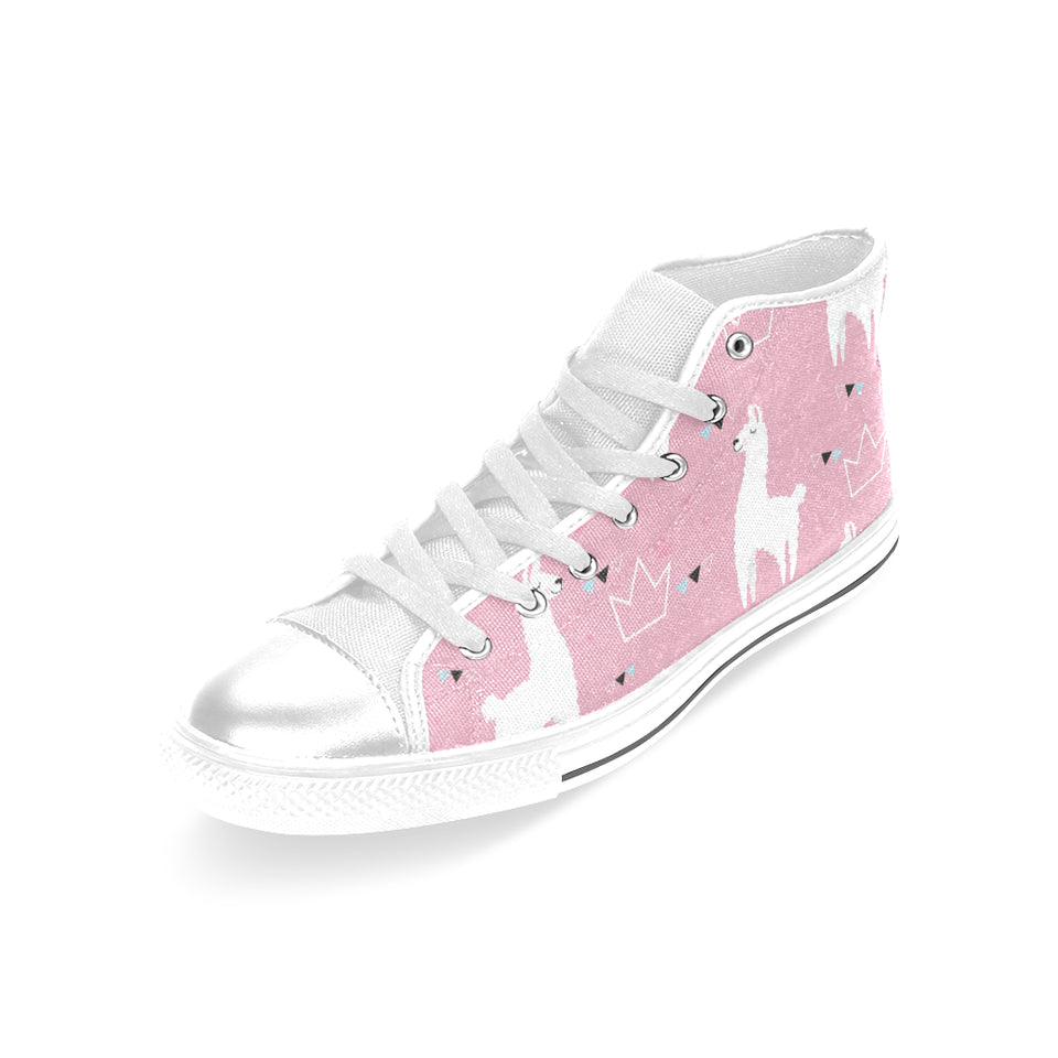 Llama Alpaca pink background Women's High Top Canvas Shoes White