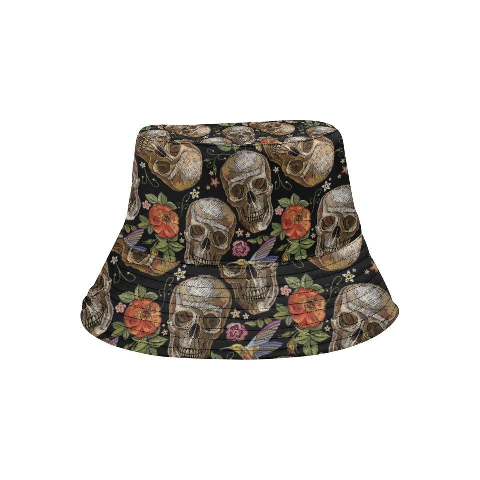 Skull rose humming bird flower pattern Unisex Bucket Hat