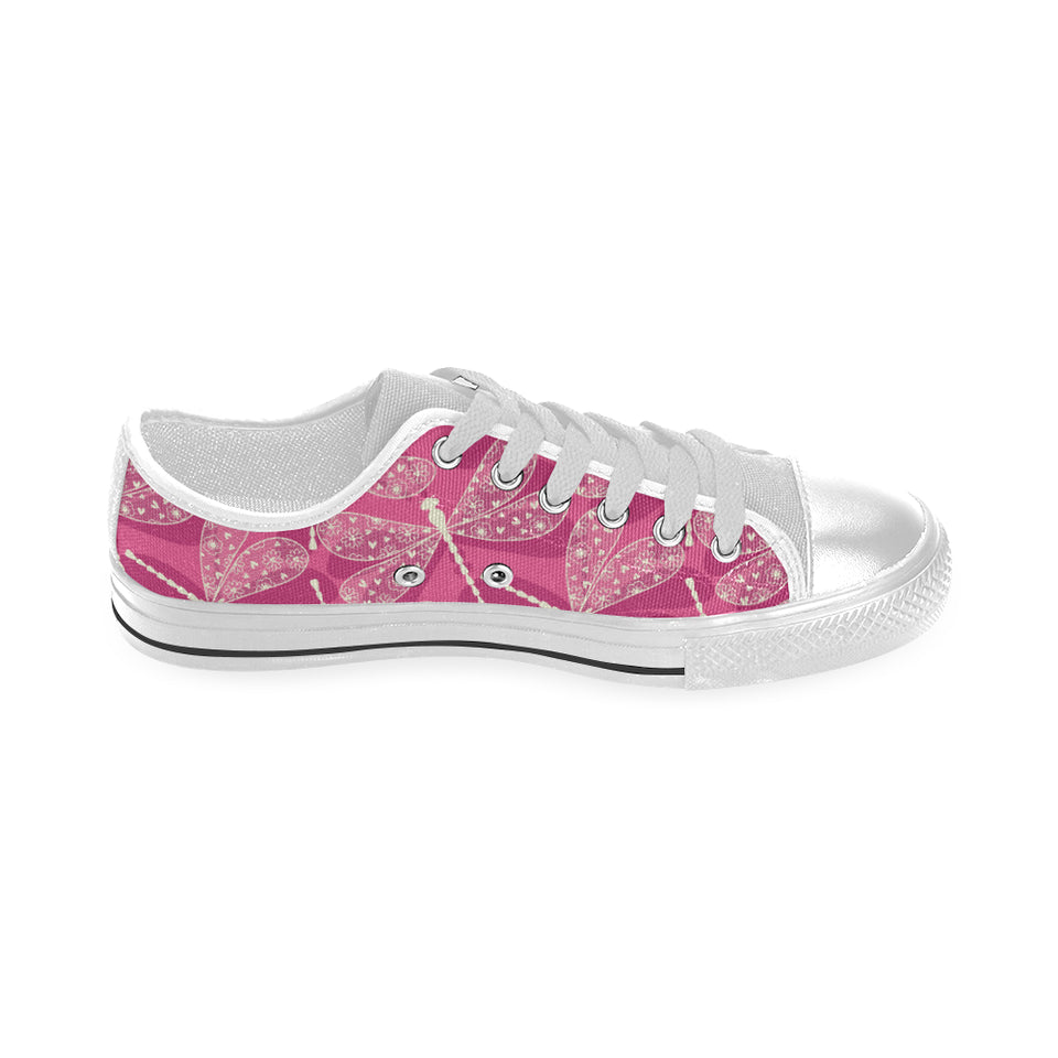 Beautiful dragonfly pink background Men's Low Top Canvas Shoes White