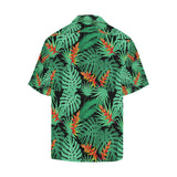 heliconia flower palm monstera leaves black backgr Men's All Over Print Hawaiian Shirt