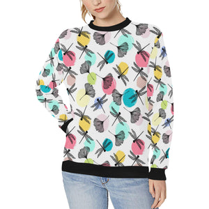 Dragonflies ginkgo leaves pattern Women's Crew Neck Sweatshirt