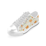 Cute brown pomeranian paw leave bone pattern Men's Low Top Shoes White