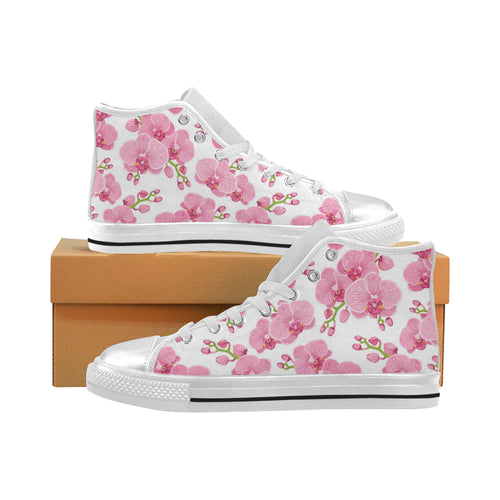 pink purple orchid pattern background Women's High Top Canvas Shoes White