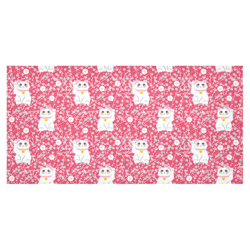Maneki neko cat sakura pink background Tablecloth