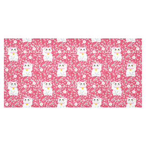 Maneki neko cat sakura pink background Tablecloth