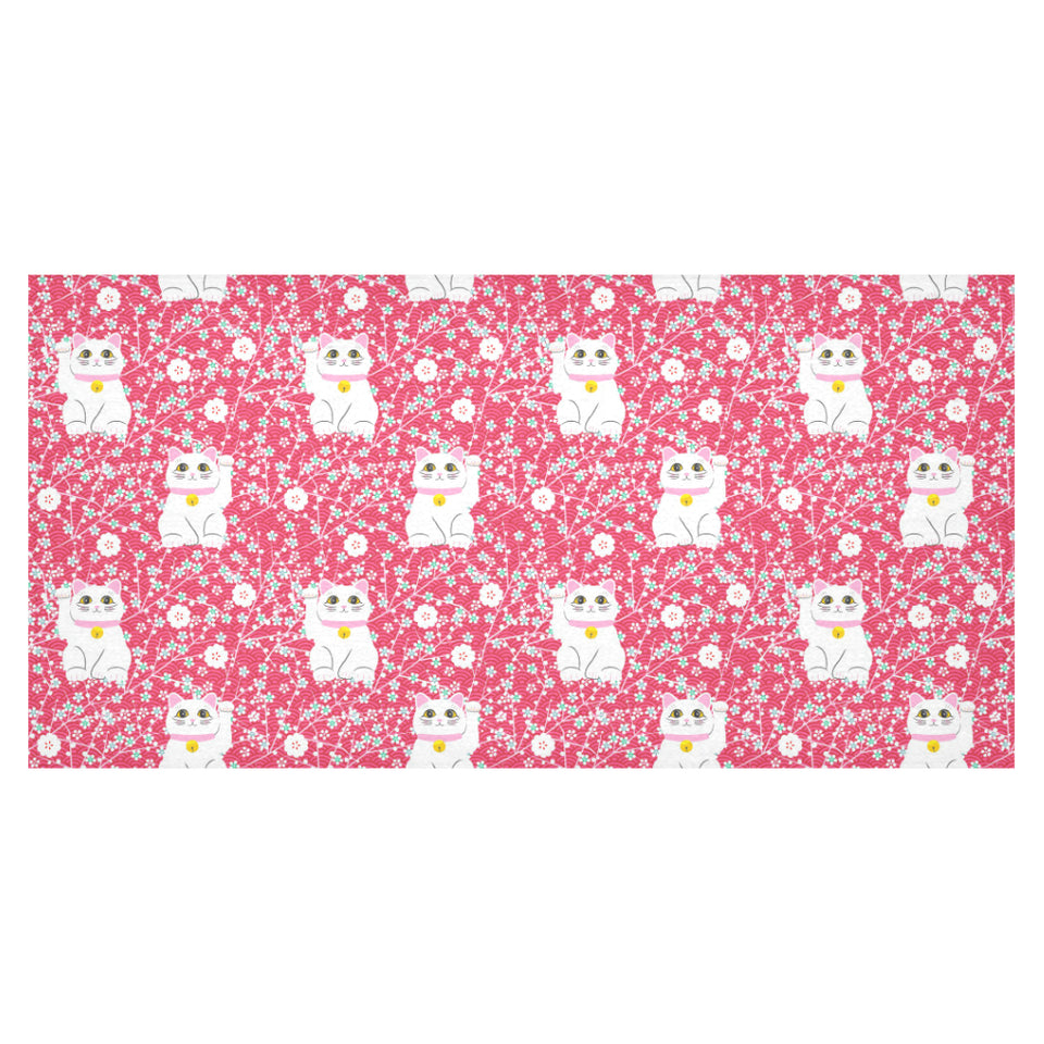 Maneki neko cat sakura pink background Tablecloth