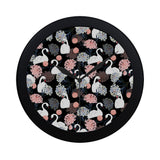 white swan blooming flower pattern Elegant Black Wall Clock