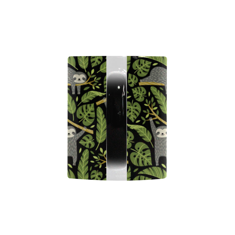 Cute sloths tropical palm leaves black background Morphing Mug Heat Changing Mug
